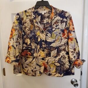 Coldwater Creek sz W18 floral button lightweight 3/4 slv jacket boho chic casual